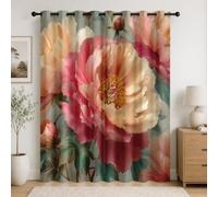 Cortina Opaca Salón Moderno con Ojales PeoníA Flor Primer Plano Dormitorio Infantil, Dormitorio Cortinas Blackout 2 Piezas, 140An x 175Al cm Rosa Cortinas Térmicas Aislantes del Frío y Calor