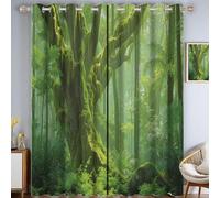 Cortina Opaca Térmica Aislante Paisaje Forestal Natural 140Anx225Al Cm, Lote De 2 Cortinas De Ventana Tropical Árboles Musgo Verde Esmeralda Con Ojales Para Decoración De Vestidor Salón Dormitorio