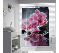 Cortina romántica de Ducha, Flores de orquídea Rosas, Gotas de Agua, Piedras equilibrantes, Cortina de Ducha Repelente al Agua, decoración Lavable del baño 150 x 200 cm