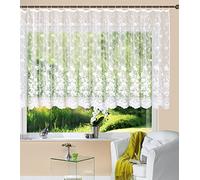 Cortina Store Kurzstore Jacquard Koblenz 145 x 600 cm, Cinta fruncidora Universal, Color Blanco, diseño Floral, Transparente, Gasa