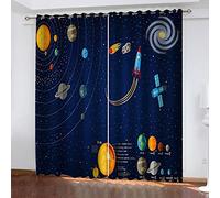 Cortina Termica Aislante Frio Y Calor Corta 2 Piezas Cohete Planeta Espacial 117X137Cm con Ojales Cortinas Salon Modernas Habitacion Dormitorio Juvenil Infantiles Niño Niña Cortinas para Ventanas