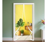 Cortina Térmica Magnética 100 x 291 cm Prueba Viento Impermeable Invierno Puerta Mosquitera de Cierre Automático Cierre Automático para Balc, Garajes, Tiendas, Blanco