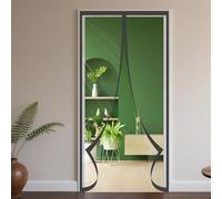 Cortina Térmica Magnética 130 x 292 cm Prueba de Viento Impermeable Cortina Térmica Transparente para Puerta Cierre Automático para Sala Estar Cuarto Baño Balcón, Negro