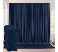 Cortina tipo telón de fondo azul marino sin arrugas de 50 x 10 pies para fiesta de cumpleaños de graduación, 10 paneles de poliéster sedoso de 5 x 10 pies de grosor, cortinas de fondo para bodas, baby