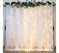 Cortina Tipo telón de Tul Blanco con Cadena de Luces para Fiestas, 10 x 8 pies, Cortinas de Fondo traslúcidas para Bodas, Baby Shower, Fiestas de cumpleaños, sesiones de Fotos (2 Paneles de 10 x 8