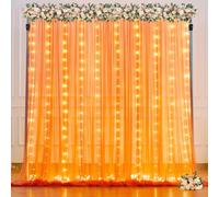 Cortina tipo telón de tul naranja con cadena de luces para fiestas de 10 x 8 pies, cortinas transparentes para fiestas de cumpleaños, baby shower, boda, ceremonia, graduación, Halloween, decoración de