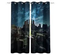cortinados quarto 140X120cm(HxB) Edificios En Ruinas En El Cielo Nocturno cortinas opacas dormitorio Cortinas con diseño impreso de poliéster opaco con ojales para dormitorio infantil H22-2902090