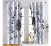 Cortinas 117 x 230 cm con Ojal 2 Paneles Minimalista Dibujado A Mano Girasol, Oscurecimiento Cortinas de Ventana draperías Infantil Niño Niña Dormitorio y Sala de Estar Cortinas Calor, Blanco