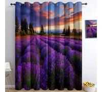 Cortinas 140An x 160Al cm Microfibra, Cortina Opacas, Lavanda Flores Anochecer Campos, Ahorro energía, Protección privacidad, para Dormitorio Juvenil, Habitacion Infantiles/Balcón, con Ojales Púrpura