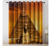 Cortinas aislantes con ojales, Escritura especial Pirámides egipcias Estatuas Cortinas Estampadas 91An×160Al cm (2 Paneles) Naranja Amarillo Cortinas Opacas para Sala de Estar habitación niñas y niños