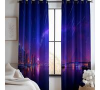 Cortinas Aislantes Tema De Ciencia Ficción Con Ojales Acústico Protección Uv Para Salón Dormitorio - Cortinas Suave Fantasía Ciudad Arquitectura Para Niños Adulto 2 Paneles 140 An X 245 Al Cm Púrpura