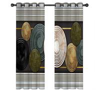 Cortinas Aislantes Termicas Ventana 2 Piezas Con Ojales, 3D Plato Negro Marrón Con Patrones Dorados Patrón Cortinas Opacas Para Habitacion Y Dormitorio Infantil Decoración De La Ventana 200X214Cm