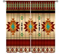 Cortinas Aztecas, Cortinas geométricas étnicas Rojas del suroeste para Sala de Estar, Granja, Tribal, Navajo, Bohemio, patrón Nativo Americano, Juego de 2 Paneles, 42 x 45 Pulgadas, Opacas