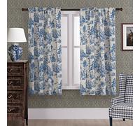 Cortinas azules de 160 cm de largo para sala de estar, 2 paneles que filtran la luz, privacidad, estampado floral, color crema, beige, chintz, cortinas opacas de algodón para ventana, cortina de