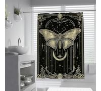 Cortinas baño Polilla gótica W120xL180cm Repelente Agua Resistente Moho brujería Luna Estrellas patrón Tela Pantalla baño ojillas antirroya Forros bañera