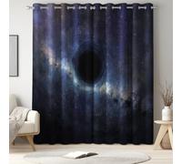Cortinas Blackout Opacas Térmicas y Aislantes de Microfibra con Ojales para Salón y Dormitorio, Aislamiento Frío y Calor, 2 Piezas, 140 x 240 cm, Azul oscuro, Universo Estrellas Agujero Negro