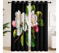Cortinas Blackout para Amante Flores, 3D Ilustración Elegante Albaricoque Flor, Negro, Hiperrealismo, Cortina Microfibra Suave Térmicas con Ojales para Salón Dormitorio 140 x 200 cm, 2 Piezas