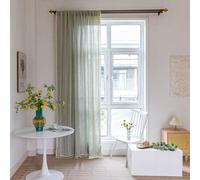 Cortinas Bohemias Bordadas Semitransparentes Visillos de Tejido Filtrante con Borlas Rayadas y Bolsillo para Varilla, Decoración Rústica 1 Panel,Verde,140 x 260 cm