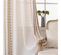 Cortinas Bohemias Color Crema de 95 Pulgadas de Largo, 2 Paneles para Sala de Estar, Dormitorio, Cortinas de Lino Natural con Ojales, Cortinas de Ventana Que filtran la luz, para Comedor, decoración