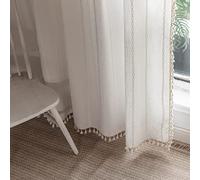 Cortinas bohemias semiopacas para ventana de 84 pulgadas, 2 paneles para sala de estar, cortinas de lino con borlas de lino con bordado para dormitorio, cortinas de bolsillo para barra, 52 pulgadas de