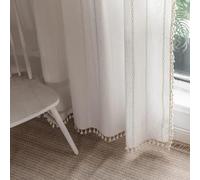 Cortinas bohemias semiopacas para ventana de 84 pulgadas, 2 paneles para sala de estar, cortinas de lino con borlas de lino con bordado para dormitorio, cortinas de bolsillo para barra, 52 pulgadas de