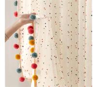 Cortinas Bohemias traslúcidas de Gasa con Pompones de Colores, Cortinas de Lino sintético Que filtran la luz, con Bolsillo para cortinero, para Dormitorio de niños/niñas, guardería, 2 Paneles (42