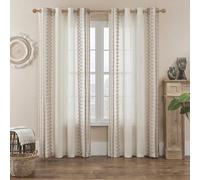 Cortinas bohemias para sala de estar y dormitorio, cortinas traslúcidas color crema de 84 pulgadas de largo, juego de 2 paneles con ojales, cortinas bordadas de color beige, cortinas bohemias neutras