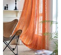 Cortinas boho de color naranja quemado KOEXM 2 paneles, cortinas de lino semi opacas de 96 pulgadas de largo, cortinas de granja que filtran la luz para sala de estar, tratamientos de ventana rústicos