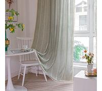 Cortinas bordadas bohemias de lino a rayas de 213.4 cm de largo, 2 paneles para dormitorio, verde salvia, rústico y bohemio, filtro de luz para sala de estar (52 pulgadas de ancho x 84 pulgadas de