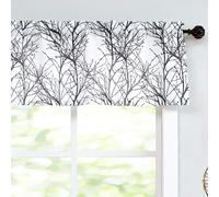 Cortinas cenefa FMFUNCTEX con estampado de ramas de rbol negras sobre cenefa blanca semitransparente corta para cocina, 127 cm de ancho x 38 cm