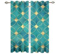 Cortinas Cocina Ventana Opacas Moderna Costuras Ovaladas Azulesverdes Y Doradas 140X160Cm Cortinas Opacas Termicas Aislantes Frio Y Calor 2 Piezas Para Infantiles Dormitorio Salon Decoración Para H