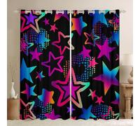 Cortinas coloridas de neón para ventana, arte callejero, diseño de estrellas de dibujos animados hippie, cortinas de ventana para niños, adolescentes y adultos, cortinas decorativas de corazones