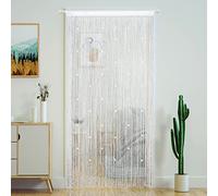 Cortinas con cuentas para puerta, borlas, cuentas colgantes, franjas, hippie, divisor, ventana, pasillo, entrada, armario, dormitorio, decoración de privacidad (39 x 79 pulgadas/100 x 200 cm, blanco)