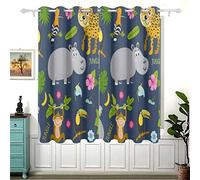 Cortinas con diseño de animales de The Jungle Sloth Tiger Monkey Parrot Floral para dormitorio de niños, cortinas opacas para guardería/ventana corta para decoración del hogar, 54 £ ̈H£©x 55 (W) en, 2 paneles