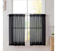 Cortinas cortas de cocina Simplebrand negras, transparentes, de 91 cm de largo, con bolsillos para barra, para cafeter a, para ba o, ventanas peq