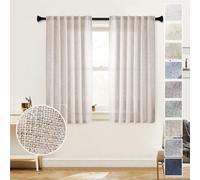 Cortinas cortas de lino MEETBILY de 114 cm de largo para cocina, cafeter a, ventana, ba o, 2 paneles con solapa trasera, estilo r stico bohemio,