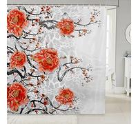 Cortinas de baño impermeables con flores rosadas con 12 ganchos para bañera, acuarela, ciruela, bossom cortinas de ducha con estampado floral botánico cortinas de baño para niños decoración de