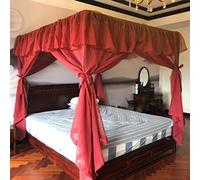 Cortinas de cama con mosquitera, Dosel rojo for cama con poste de 4 esquinas sin cubierta superior, varios tamaños(Red Linen-with Top Cover,Double)