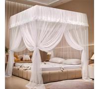 Cortinas de cama con mosquitera, Mosquitera con dosel de princesa sólida 4 esquinas, 3 aberturas, varios tamaños for niñas y adultos(Double)