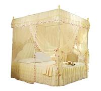 Cortinas de cama con mosquitera, Mosquitera con dosel for cama, marco de encaje poliéster, abierto por 3 lados, multicolor, varios tamaños(Yellow,180x200cm)