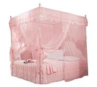 Cortinas de cama con mosquitera, Mosquitera con dosel for cama, marco de encaje poliéster, abierto por 3 lados, multicolor, varios tamaños(Pink,180x200cm)