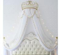 Cortinas de cama con mosquitera, Mosquitera de encaje con dosel pared corona princesa for dormitorio, varios tamaños, 2 uds(F,1.5m (for 5 ft bed))