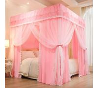 Cortinas de cama con mosquitera, Mosquitera for cortina, dosel, multicolor, varios tamaños, 4 postes de esquina, 2 piezas(Solid Pink,California King)