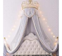 Cortinas de cama con mosquitera, Toldo de corona Teester Metal con mosquitera encaje for dormitorio princesa varios tamaños(L,2.0m (for 6.6 ft bed))
