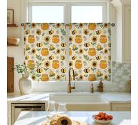Cortinas de cocina con diseño de abeja, girasol, tarro de miel, amarillo de verano, cortinas de cocina para ventanas, decoración de ventana para fregadero, comedor, baño, 26 x 36 pulgadas