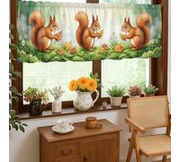 Cortinas de cocina con diseño de ardilla, flores de helecho verde primavera, cenefa para ventana de cocina sobre fregadero, 18 x 52 pulgadas