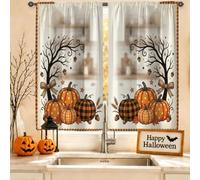 Cortinas de cocina con diseño de calabazas, lazos de árboles de Halloween, cortinas naranjas para ventana pequeña para lavandería, fregadero, pasillo, apartamento, decoración de ventana, 71 x 99 cm