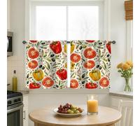 Cortinas de cocina con diseño de campanas y pimienta, cortinas rústicas de tomates y ajos, cortinas rojas de verano para ventana pequeña para ventana de cocina sobre fregadero, 24 x 26 pulgadas