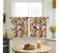 Cortinas de cocina con diseño de campanas y pimienta, tomates rústicos, hierbas, verano, color rojo, decoración de ventana para comedor, desayuno, rincón, área de fregadero, 24 x 26 pulgadas