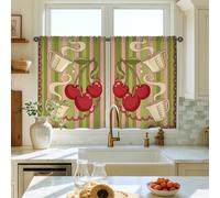 Cortinas de cocina con diseño de cerezas, tazas medidoras retro de verano, color rojo, para ventanas, cortinas sobre fregadero, 71 x 99 cm